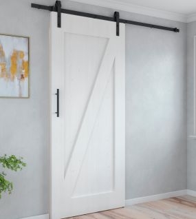 Sistema Barn para puertas correderas colgadas de madera, Con cierre suave, Pintado negro, Acero y Plástico