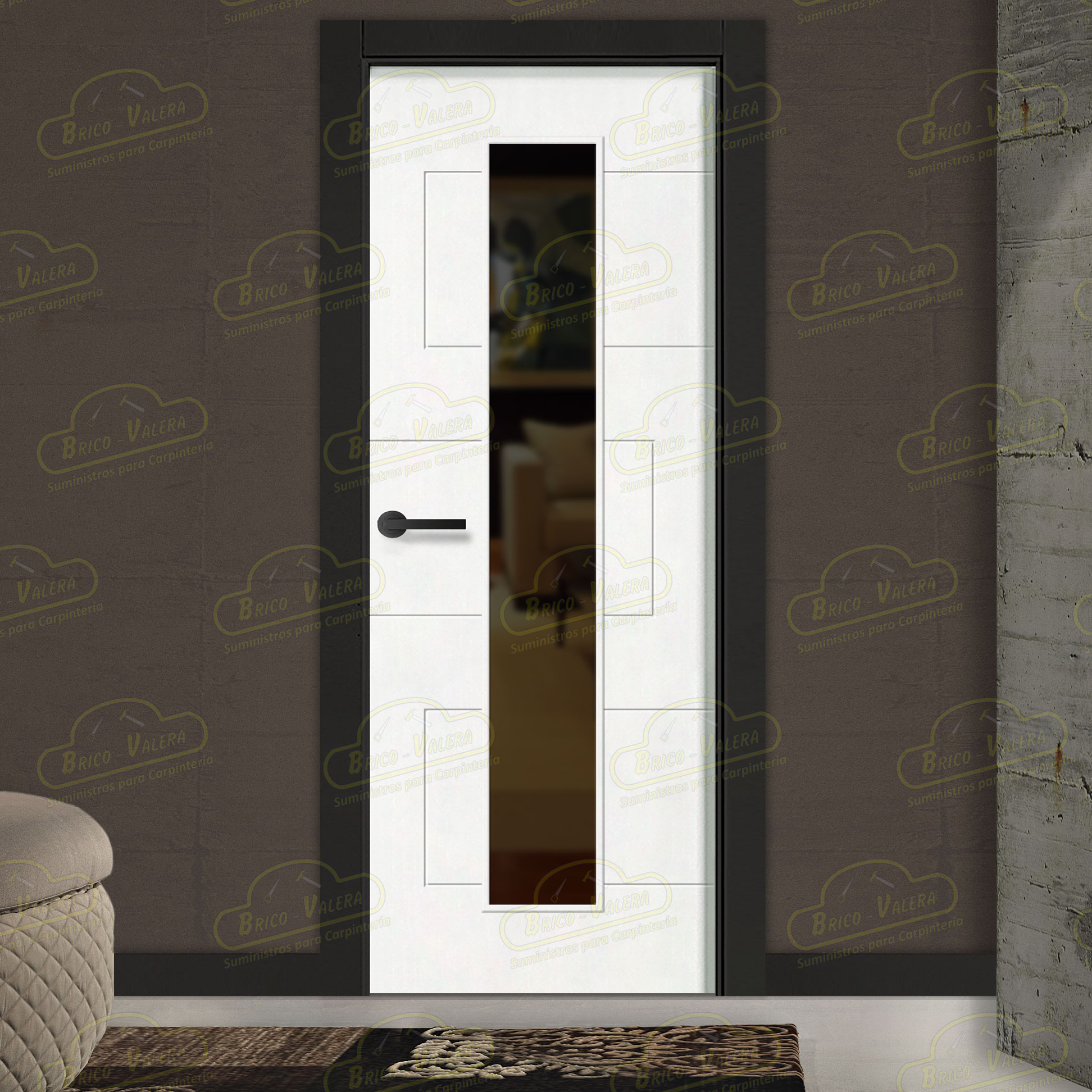 Puerta Premium SOL-V1C Lacada Blanca y Negra de Interior en Block (Maciza)