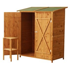Caseta de Jardín de Madera 139x75x160 cm Cobertizo para Almacenaje de Herramientas con Estantería Movible Puertas con Cerrojo Techo Asfáltico Madera Natural