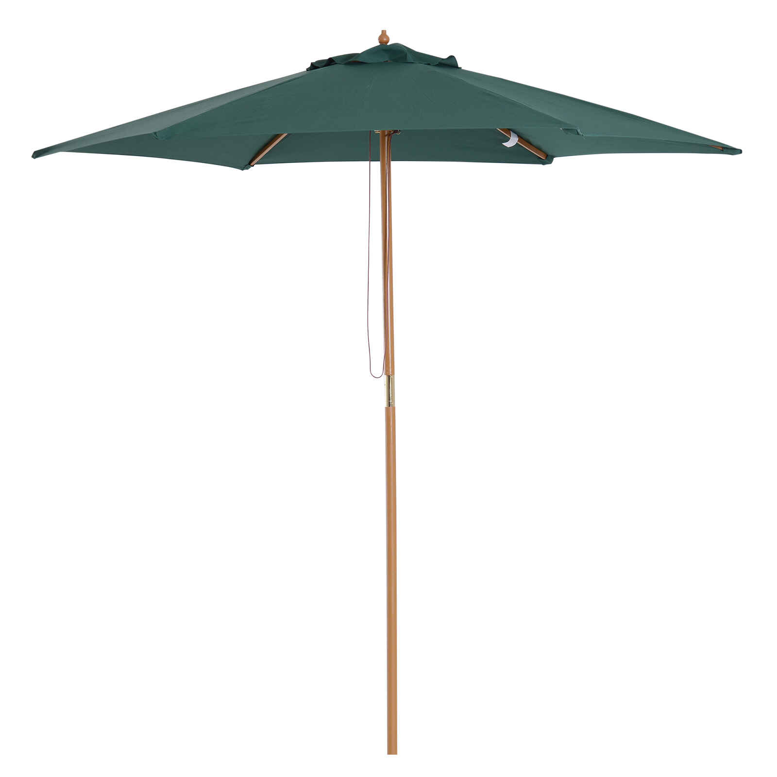 Sombrilla de Jardín Ø250x230 cm Parasol de Terraza con 6 Varillas Poste Desmontable Anti-UV Impermeable y Marco de Madera para Playa Patio Verde