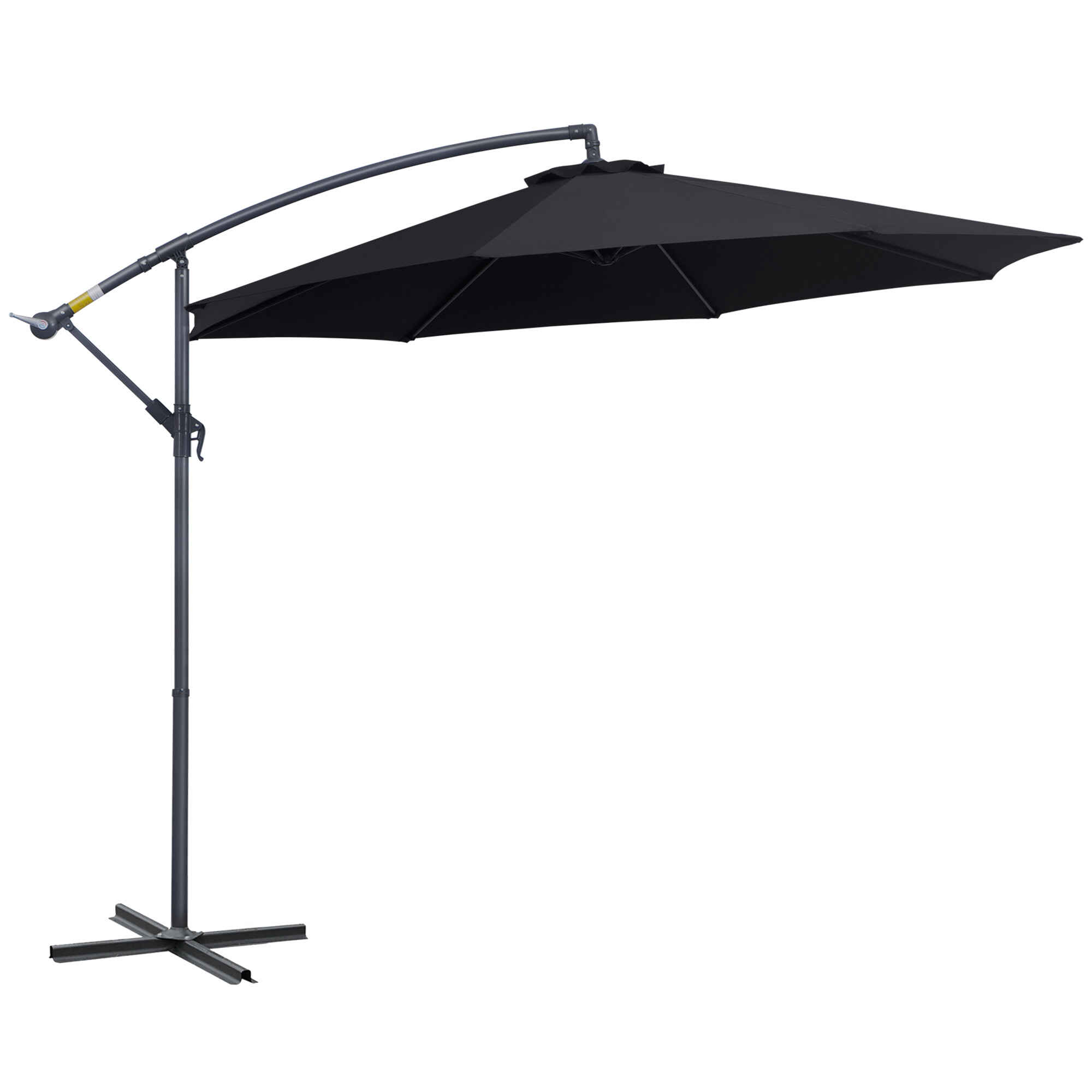 Sombrilla de Jardín Ø295x250 cm Parasol Excéntrico Inclinable con Manivela Base Cruzada y Soporte de Metal 8 Varillas para Terraza Exterior Balcón Negro