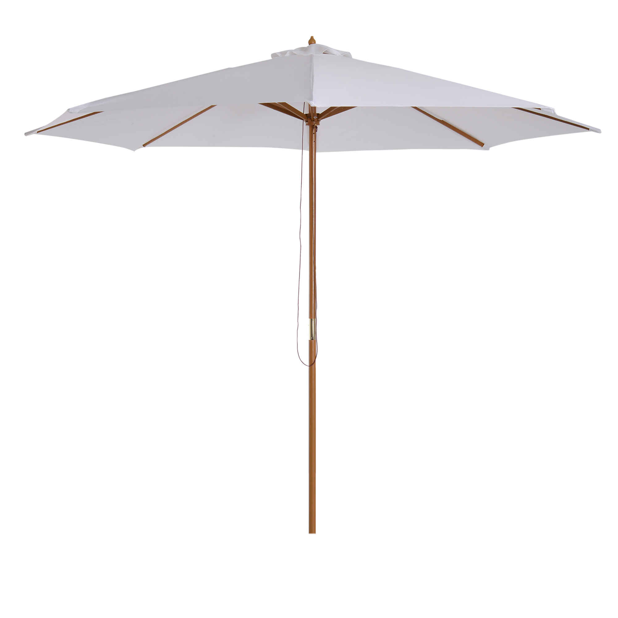 Sombrilla Terraza Exterior Ø300 cm Sombrilla de Jardín con Sistema de Polea Techo Ventilado y Poste Desmontable de Madera Parasol para Patio Terraza Blanco