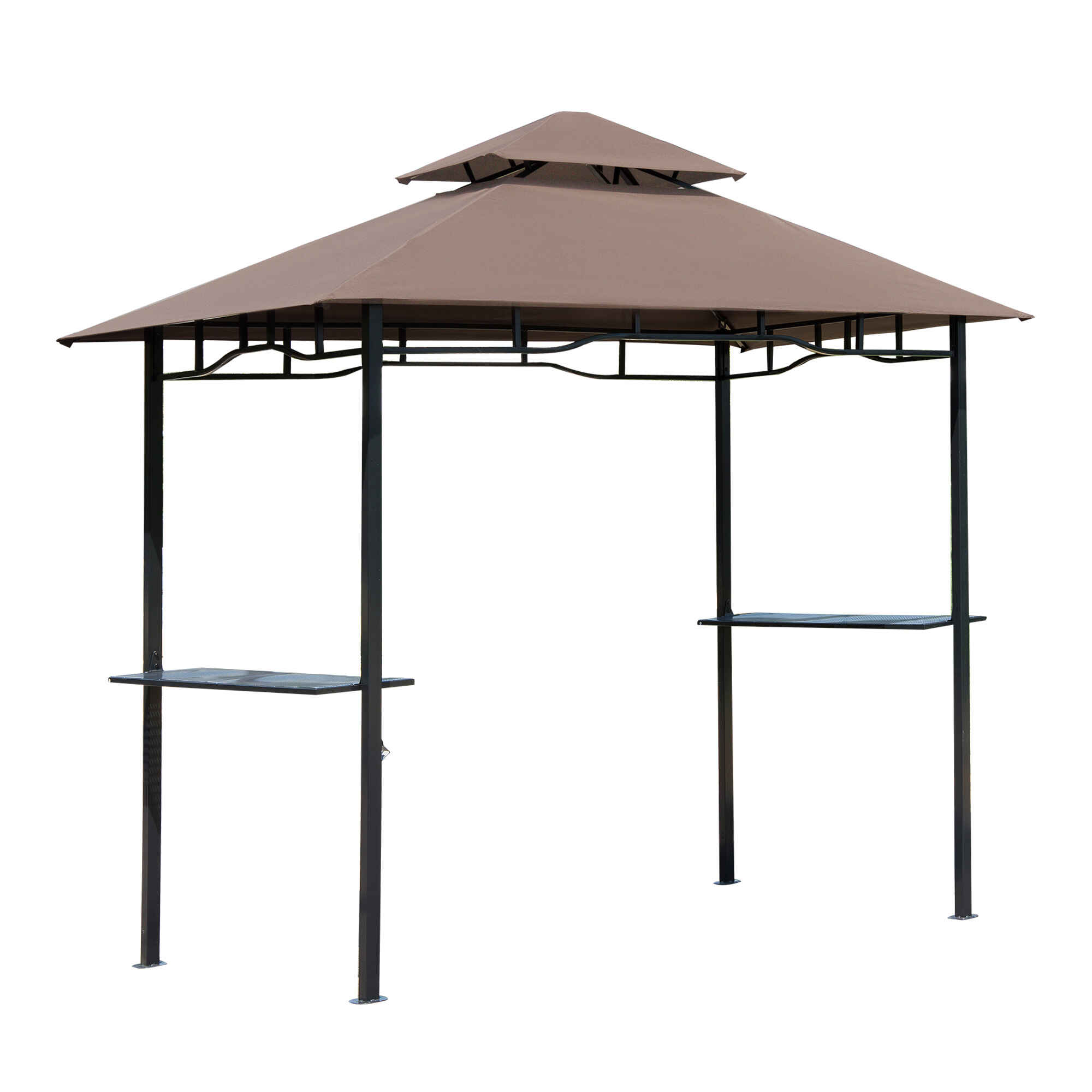 Pabellón de Jardín 245x148 cm Cenador con Doble Techo Protección Solar 2 Estantes Laterales con Abrebotellas para Barbacoa Fiesta Eventos Exterior Color Café