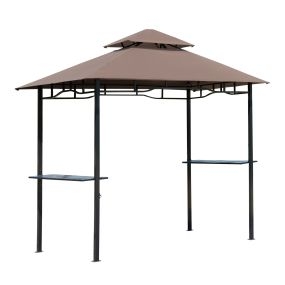 Pabellón de Jardín 245x148 cm Cenador con Doble Techo Protección Solar 2 Estantes Laterales con Abrebotellas para Barbacoa Fiesta Eventos Exterior Color Café