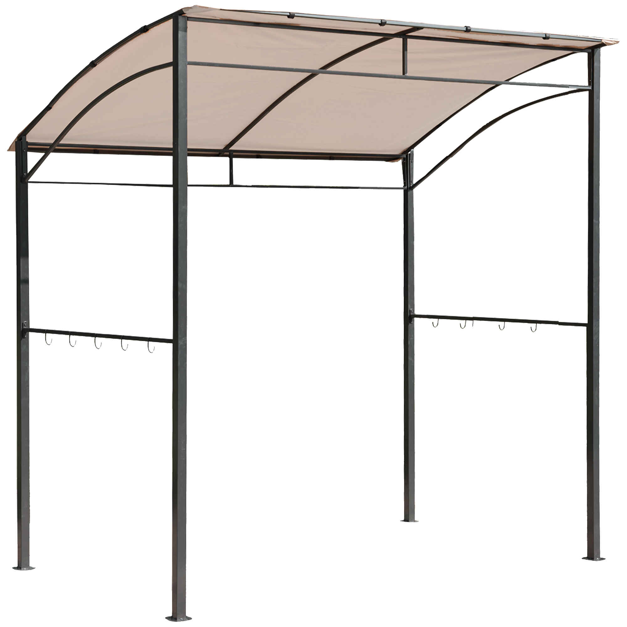 Pérgola de Jardín Gazebo para Barbacoa con 10 Ganchos Colgador Techo Curvo Protección BBQ Fiestas al Aire Libre 215x150x220 cm Ocre