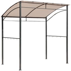 Pérgola de Jardín Gazebo para Barbacoa con 10 Ganchos Colgador Techo Curvo Protección BBQ Fiestas al Aire Libre 215x150x220 cm Ocre
