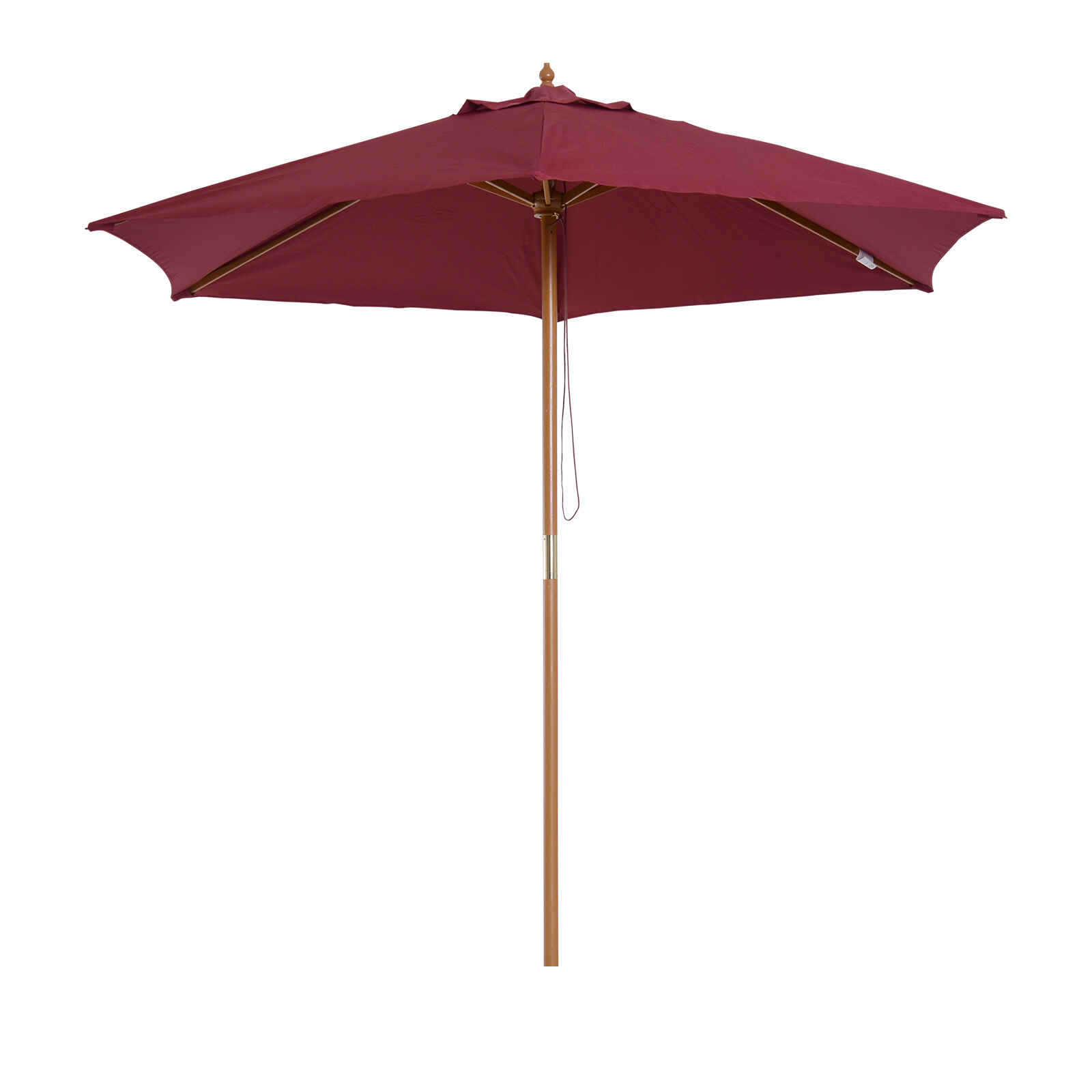 Sombrilla de Jardín Ø250x230 cm Parasol de Terraza con 6 Varillas Poste Desmontable Anti-UV Impermeable y Marco de Madera para Playa Patio Rojo Vino