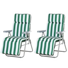 Conjunto de 2 Tumbonas Plegables Tumbonas de Jardín de Acero con Cojín Acolchado Respaldo Regulable en 5 Posiciones y Reposapiés 60x75x66-102 cm Rayas Verde