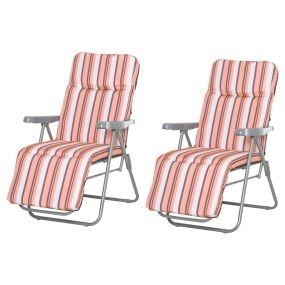 Conjunto de 2 Tumbonas Plegables Tumbonas de Jardín de Acero con Cojín Acolchado Respaldo Regulable en 5 Posiciones y Reposapiés 60x75x65-102 cm Rayas Naranja