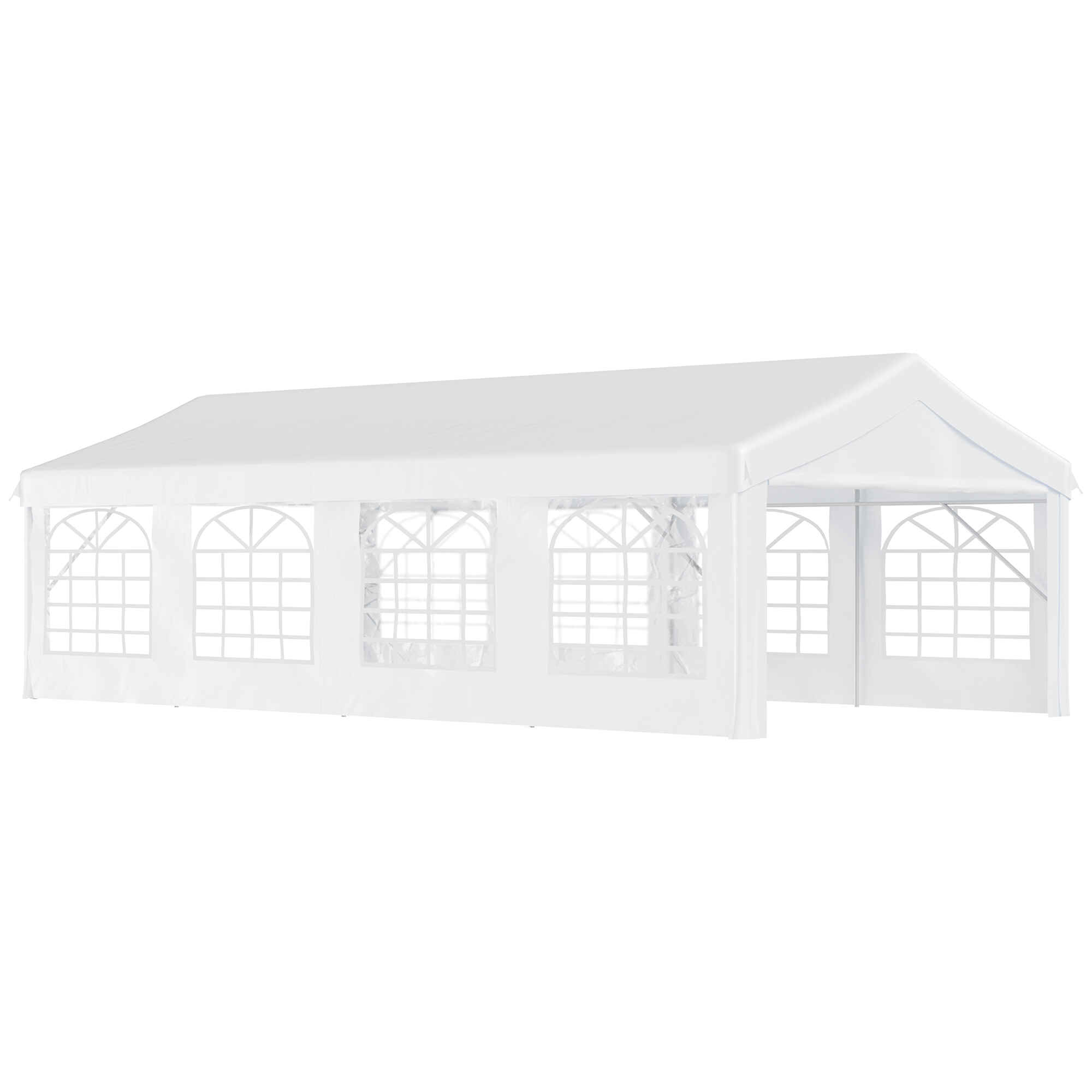 Carpa para Fiestas 8x4 m Cenador de Jardín con 4 Paneles Laterales y 8 Ventanas Anti-UV Pabellón Pérgola Cochera Gazebo para Eventos Bodas Blanco