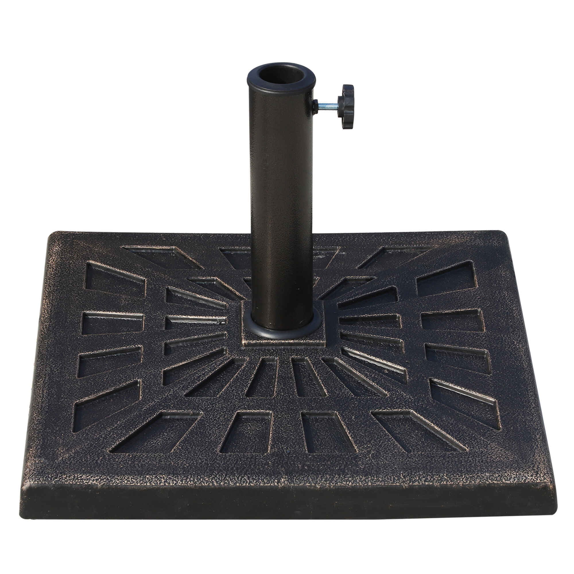 Base de Sombrilla Peso 15 kg Soporte para Parasol de Resina para Mástiles de Ø3,8 cm y Ø4,8 cm para Terraza Patio Jardín Playa 47x47x32 cm Bronce