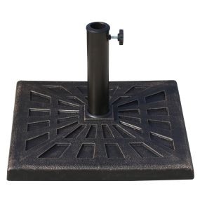 Base de Sombrilla Peso 15 kg Soporte para Parasol de Resina para Mástiles de Ø3,8 cm y Ø4,8 cm para Terraza Patio Jardín Playa 47x47x32 cm Bronce