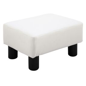 Reposapiés de Salón Taburete Bajo Tapizado en Cuero Sintético Otomana Rectangular con Estructura de Plástico para Sala de Estar Dormitorio Blanco