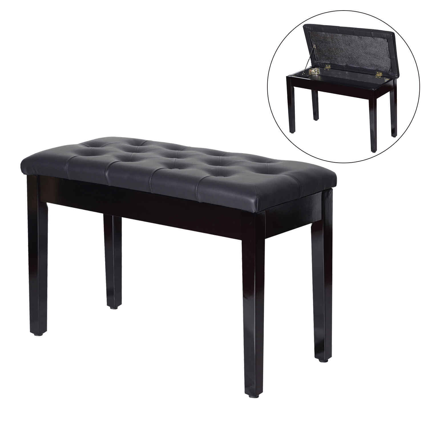 Taburete de Piano Banco de Teclado con Espacio de Almacenamiento Bajo del Asiento de Cuero Sintético 75x35x50 cm Negro