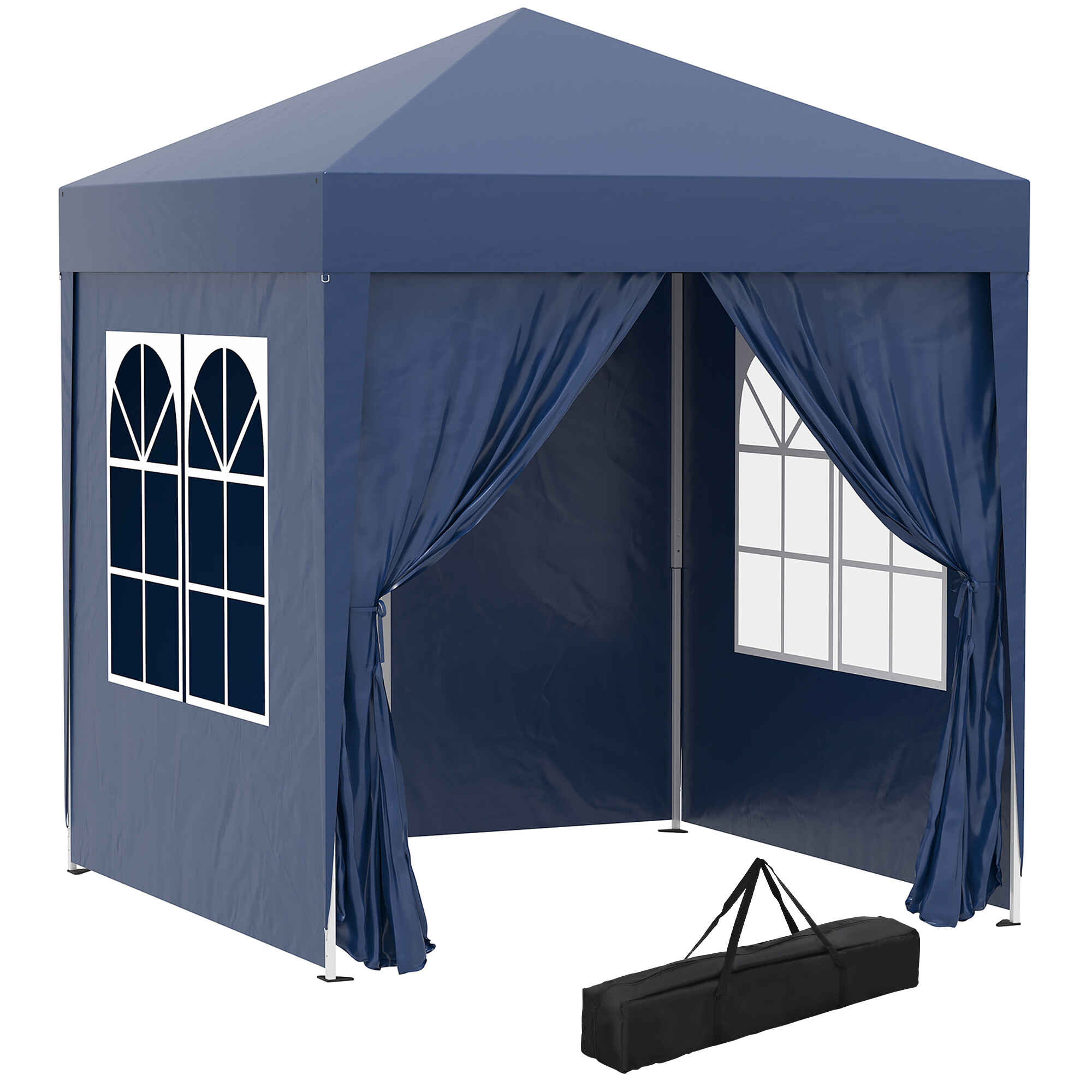 Carpa Plegable Gazebo 2x2 m Cenador de Jardín con 4 Paredes Laterales Tela 2 Puertas 2 Ventanas y Bolsa de Transporte Impermeable para Exterior Terraza Camping Fiestas Azul