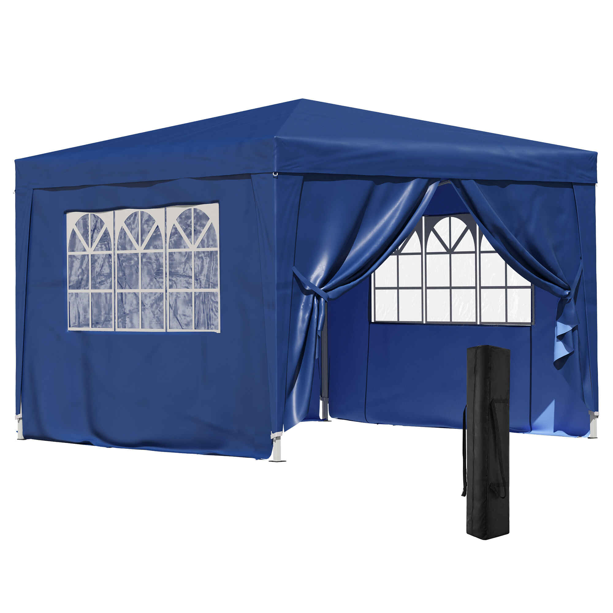Carpa Gazebo con Paredes Desmontables Ventanas Visibles Puerta con Cremallera Incluye Bolsa de Transporte Cuerdas y Piquetas 3x3 m Azul