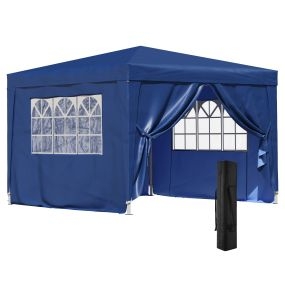 Carpa Gazebo con Paredes Desmontables Ventanas Visibles Puerta con Cremallera Incluye Bolsa de Transporte Cuerdas y Piquetas 3x3 m Azul