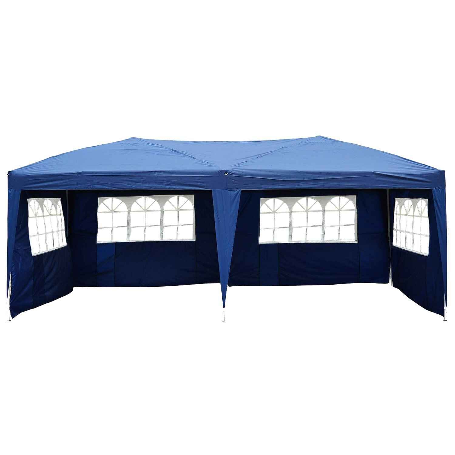 Carpa Pabellon 6x3 metros Plegable 4 Paneles Ventanas Poliester Azul Resistente de Agua