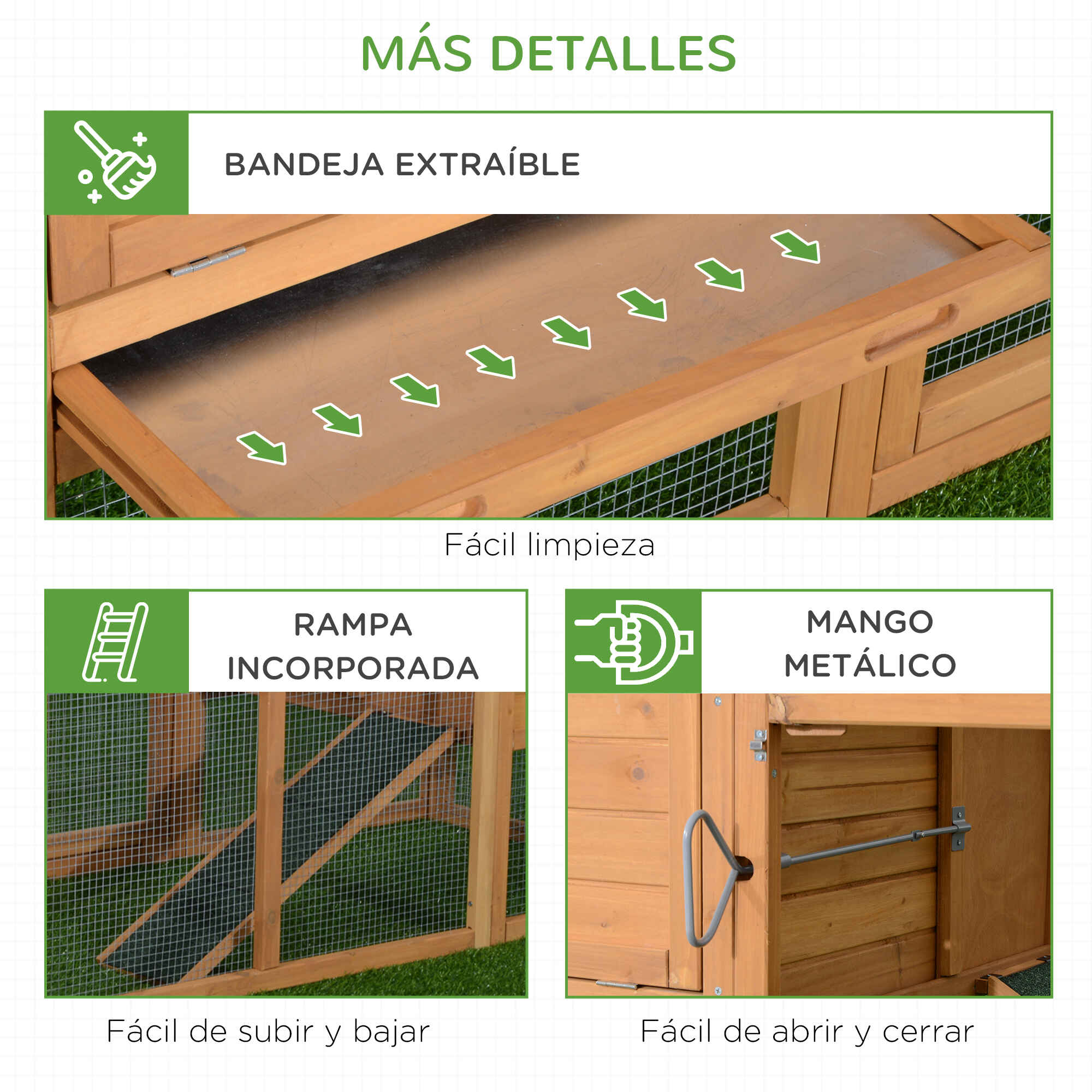 Gallinero de Madera para Exterior Jaula para Gallinas Grande con Zona  Abierta Ponedero Bandeja Extraíble Techo