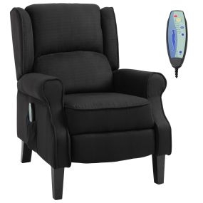 Sillón de Masaje Sillón Relax Reclinable con Mando a Distancia 2 Zonas de Masaje Bolsillo Lateral y Tapizado en Tejido de Ante 78x83x101 cm Negro