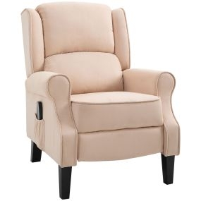 Sillón de Masaje Sillón Relax Reclinable con Mando a Distancia 2 Zonas de Masaje Bolsillo Lateral y Tapizado en Tejido de Ante 78x83x101 cm Crema