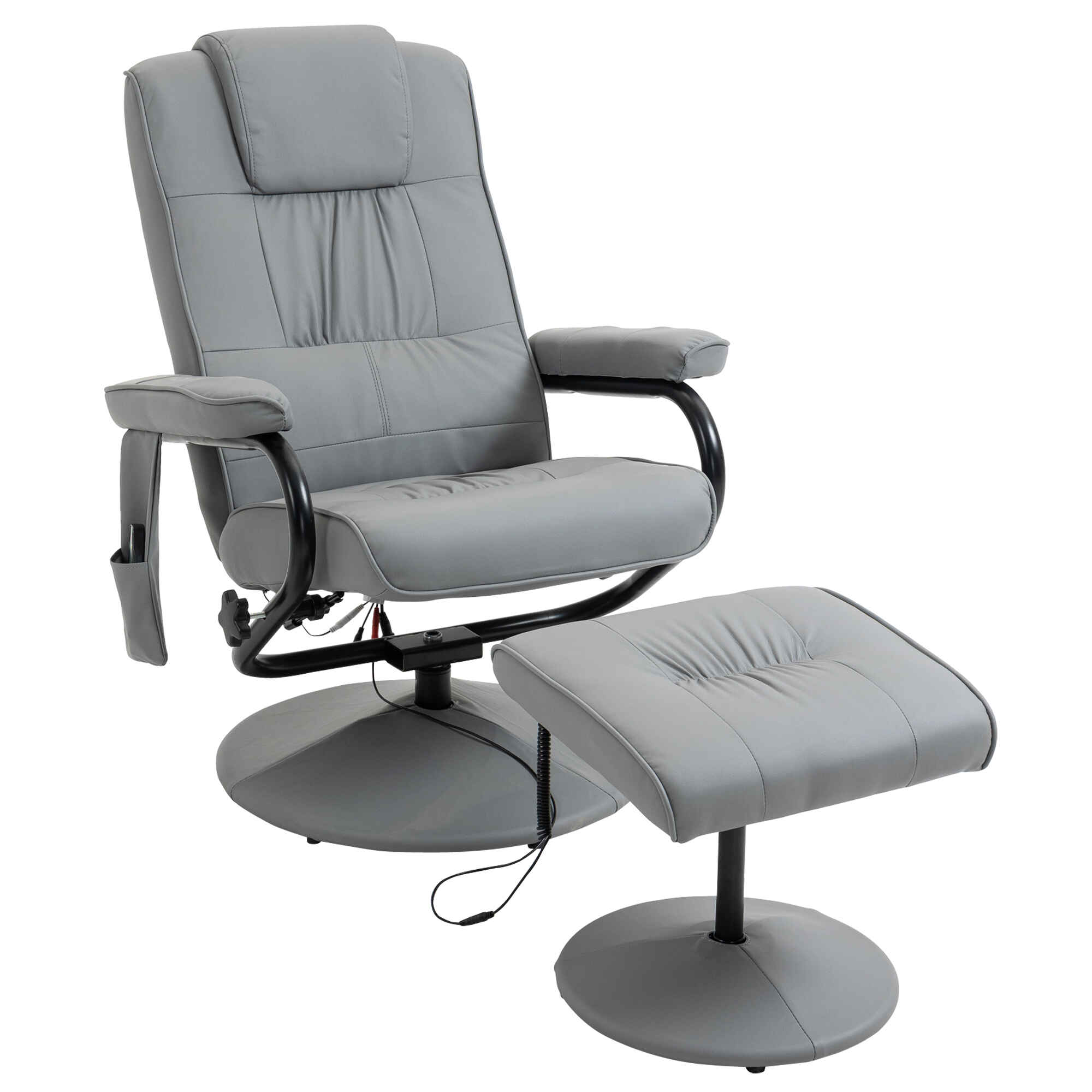 Sillón Relax Reclinable con Reposapiés Sillón de Masaje Eléctrico con 10 Puntos de Masaje Sillón Relax Giratorio con Mando a Distancia para Salón Oficina Gris