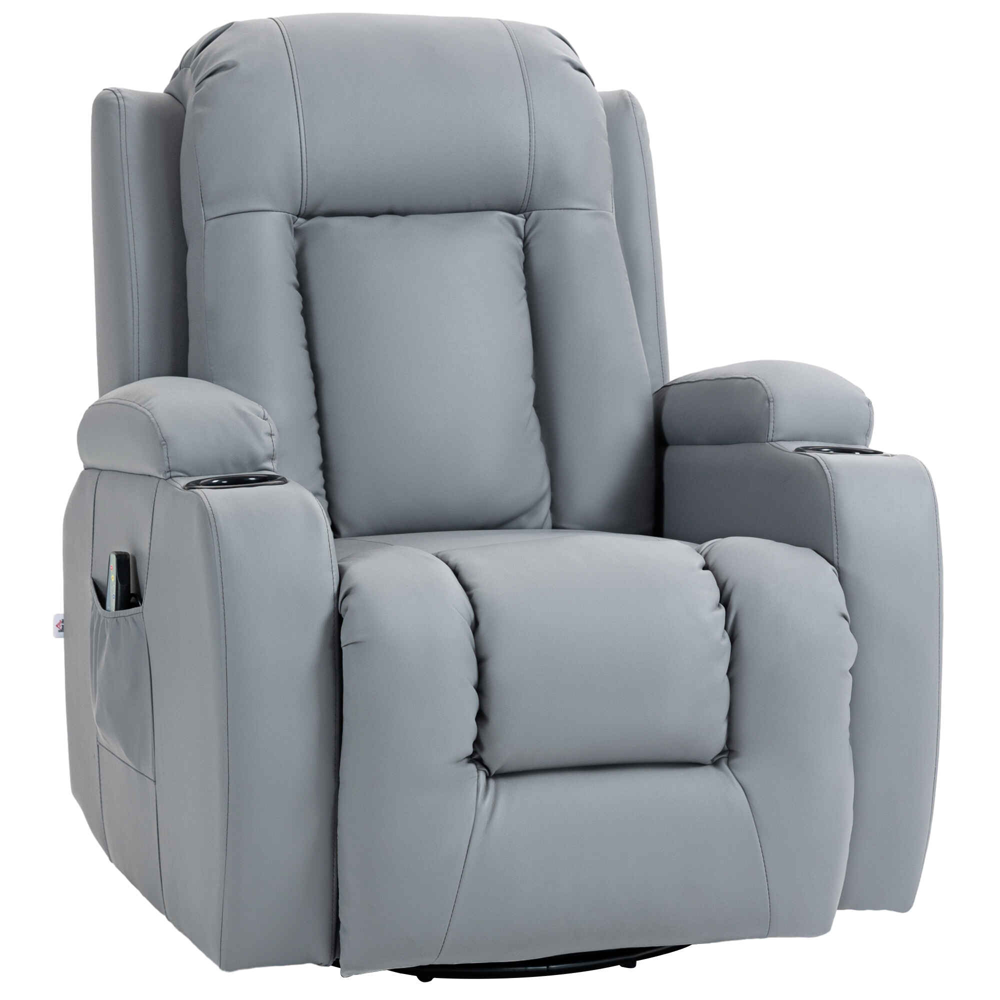 Sillón de Masaje Giratorio con 8 Puntos de Masaje Vibrante Sillón Relax Reclinable con Función de Calefacción Lumbar Mando a Distancia Butaca Reclinable para Salón 85x94x104 cm Gris