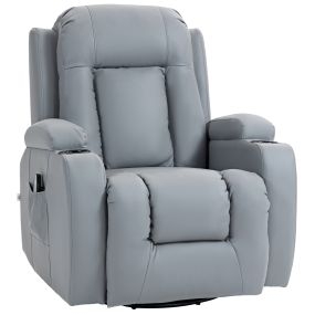 Sillón de Masaje Giratorio con 8 Puntos de Masaje Vibrante Sillón Relax Reclinable con Función de Calefacción Lumbar Mando a Distancia Butaca Reclinable para Salón 85x94x104 cm Gris