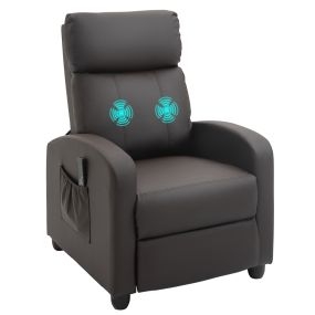 Sillón de Masaje Sillón Relax Reclinable con Mando a Distancia 2 Zonas de Masaje 8 Programas 5 Niveles de Intensidad 1 Bolsillo Lateral y Temporizador Tapizado en PU 68x88x98 cm Marrón