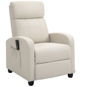 Sillón de Masaje Sillón Relax Reclinable con Mando a Distancia 2 Zonas de Masaje 8 Programas 5 Niveles de Intensidad 1 Bolsillo Lateral y Temporizador Tapizado en PU 68x88x98 cm Crema