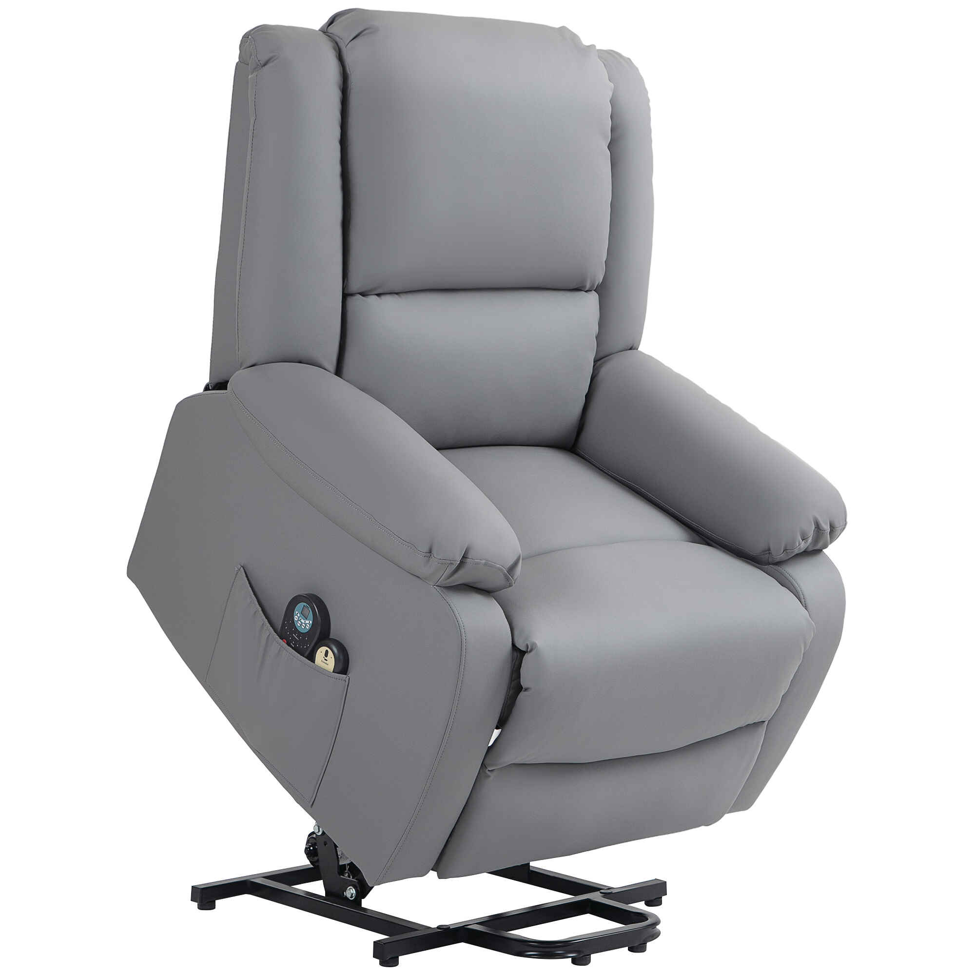Sillón Relax Levanta Personas Eléctrico Sillón Elevador con 8 Punto de Masaje Sillón Eléctrico Reclinable con Función de Calentamiento 2 Controles Remotos y Bolsillo Lateral Gris