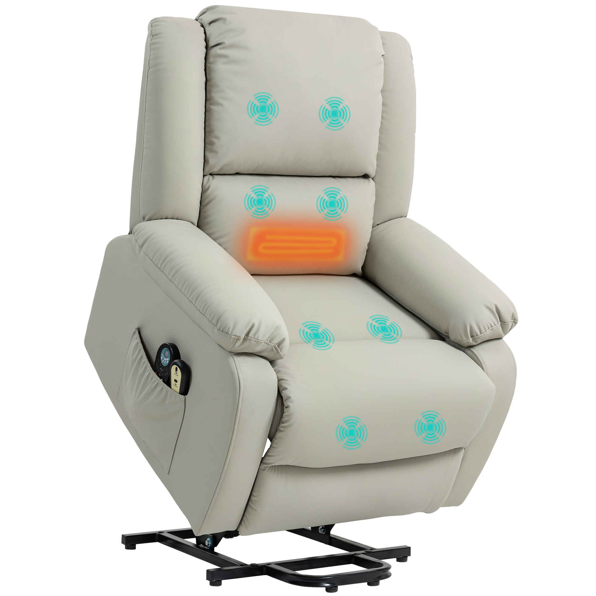 Sillón Relax Reclinable Eléctrico Levanta Personas Sillón Elevador con 8 Punto de Masaje Calor Lumbar 2 Controles Remotos Tela Resistente a los Arañazos y Bolsillo Lateral Gris Claro