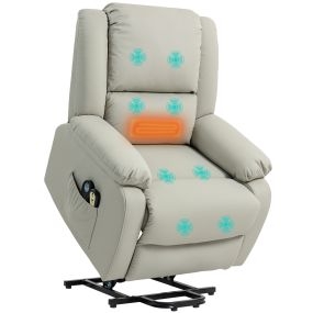 Sillón Relax Reclinable Eléctrico Levanta Personas Sillón Elevador con 8 Punto de Masaje Calor Lumbar 2 Controles Remotos Tela Resistente a los Arañazos y Bolsillo Lateral Gris Claro