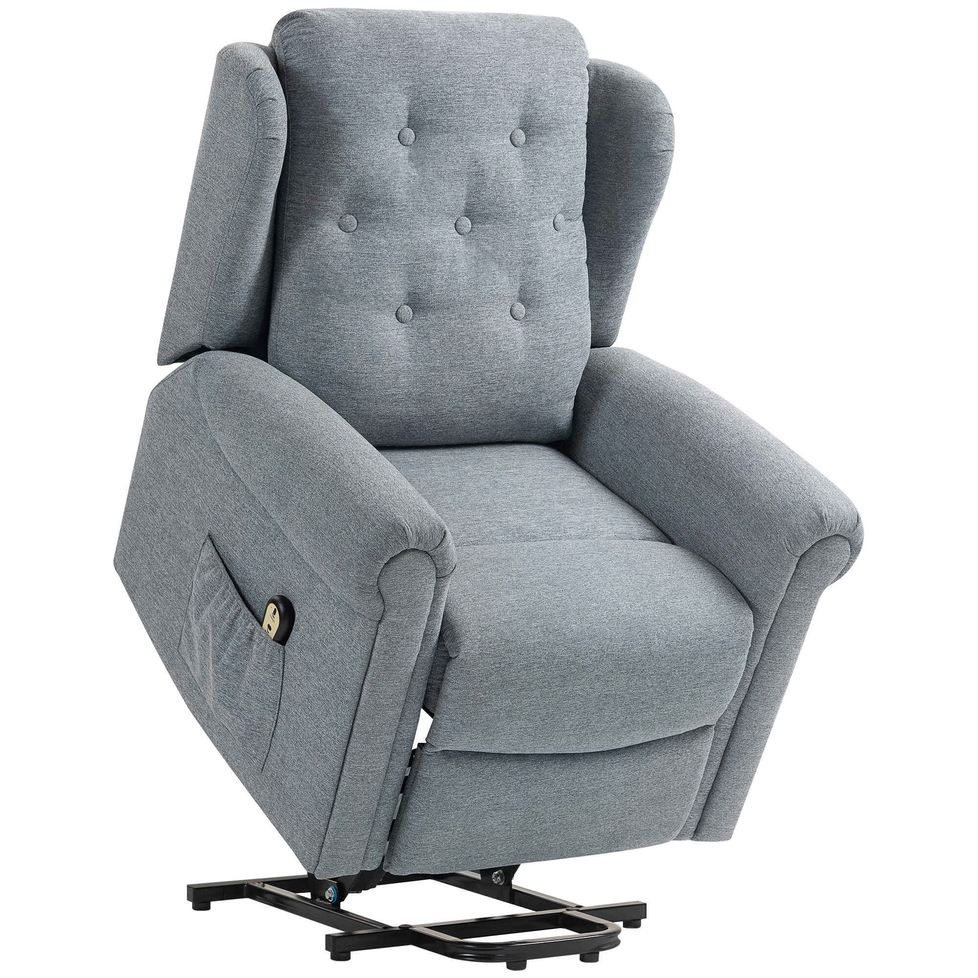 Sillón Relax Reclinable Eléctrico Levanta Personas Sillón Elevador con Respaldo Alto Capitoné Control Remoto Tapizado en Lino y Bolsillos Laterales Gris