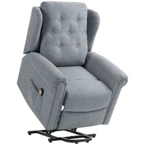Sillón Relax Reclinable Eléctrico Levanta Personas Sillón Elevador con Respaldo Alto Capitoné Control Remoto Tapizado en Lino y Bolsillos Laterales Gris