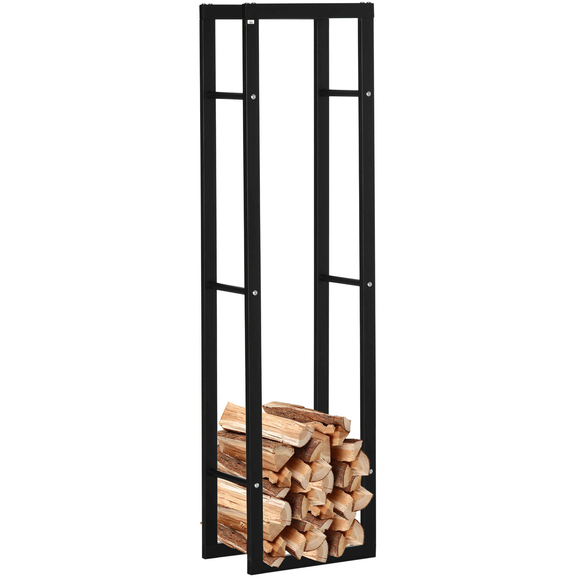 Soporte para Leña Estante de Leña Metálico Leñero de Exterior de Metal para Interior y Exterior Carga 100 kg 40x25x150 cm Negro