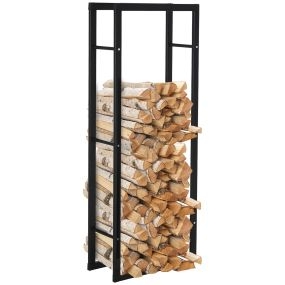 Soporte para Leña Estante de Leña Metálico Leñero de Exterior de Metal para Interior y Exterior Carga 100 kg 60x25x150 cm Negro