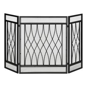 Salvachispas de Chimenea Plegable Pantalla Protectora de Chimenea de 3 Paneles con Bisagras y Estructura de Metal Decorativa 126x3x80 cm Negro