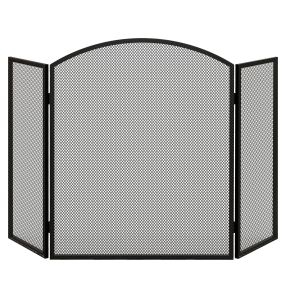Salvachispas para Chimenea de 3 Paneles Protector de Chimenea Plegable con Estructura de Acero 96x62 cm Negro