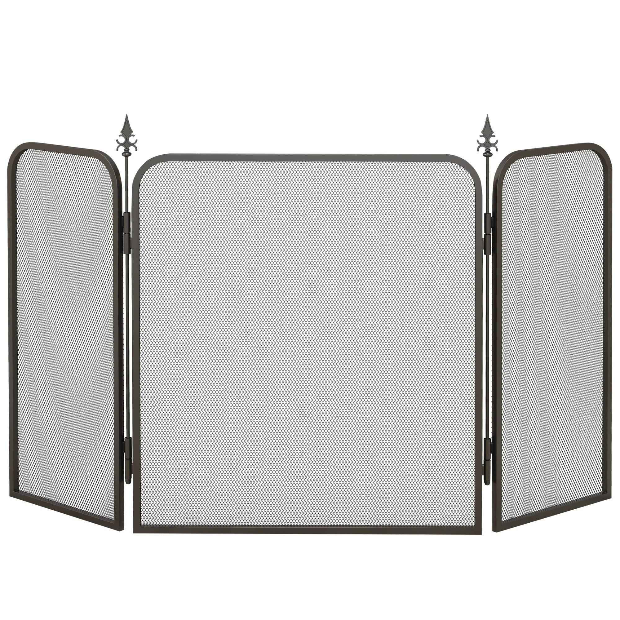 Salvachispas para Chimenea de 3 Paneles Protector de Chimenea Plegable de Metal 96x56 cm Negro