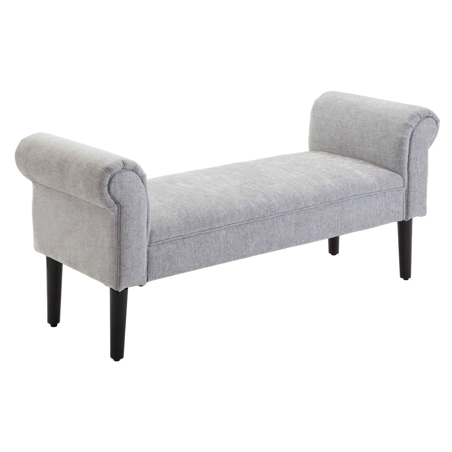 Banco Pie de Cama Banqueta para Dormitorio con Brazos Tapizada y Patas de Madera para Recibidor Salón 132x45,5x58 cm Gris