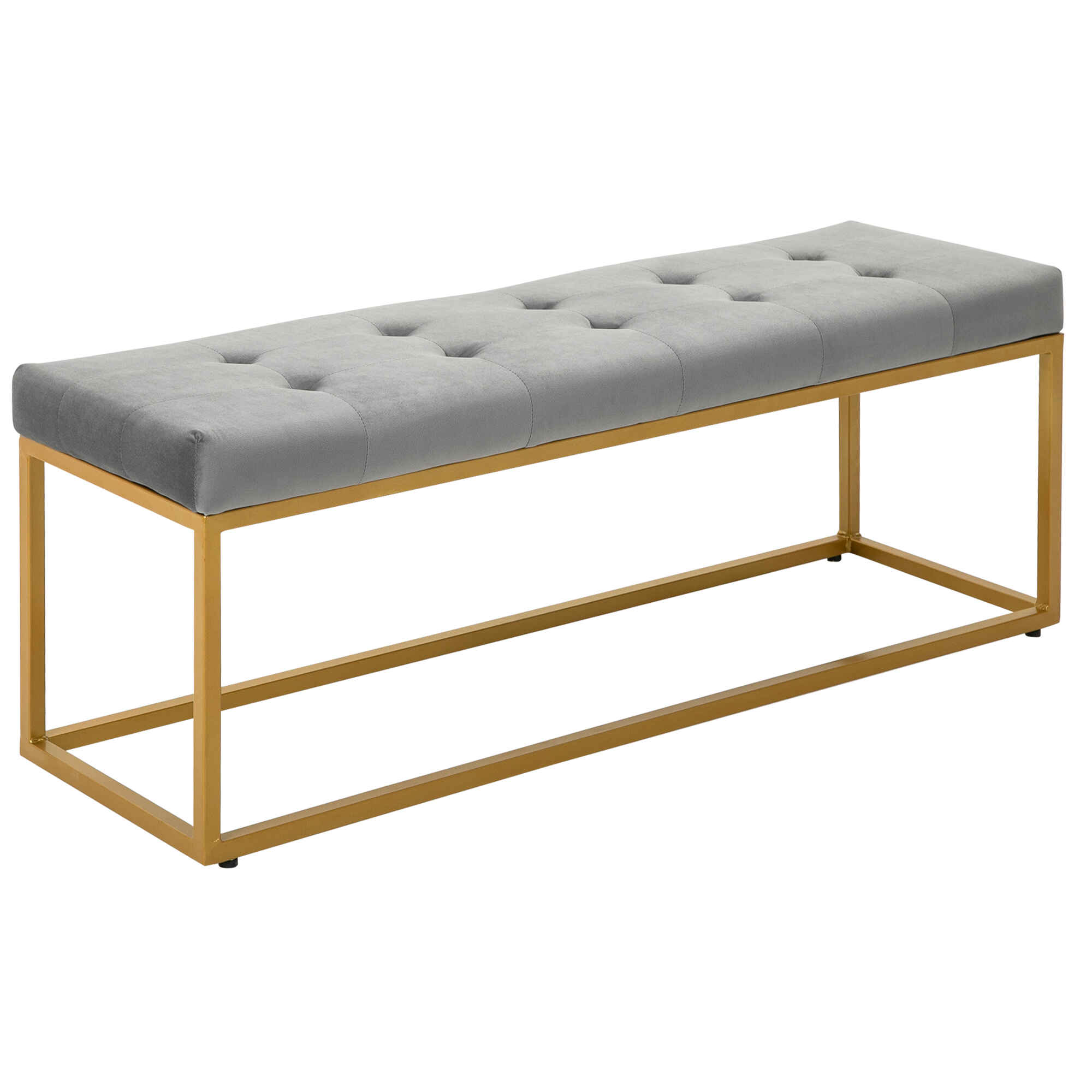 Banqueta Multifuncional Banco Taburete Pie de Cama con Asiento Acolchado y Patas Metálicas 120x35x42 cm Gris y Dorado