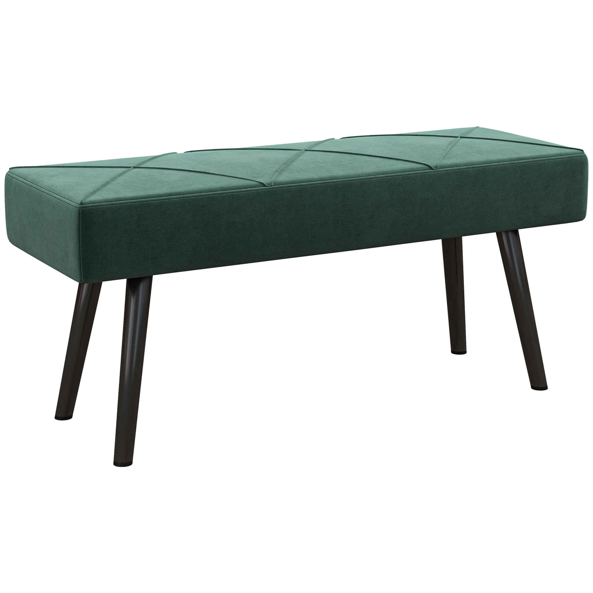 Taburete Pie de Cama Multifuncional Banco Pie de Cama Moderno Banco Dormitorio con Pies de Acero y Asiento Acolchado Carga 120 kg para Entrada Pasillo 100x36x45 cm Verde