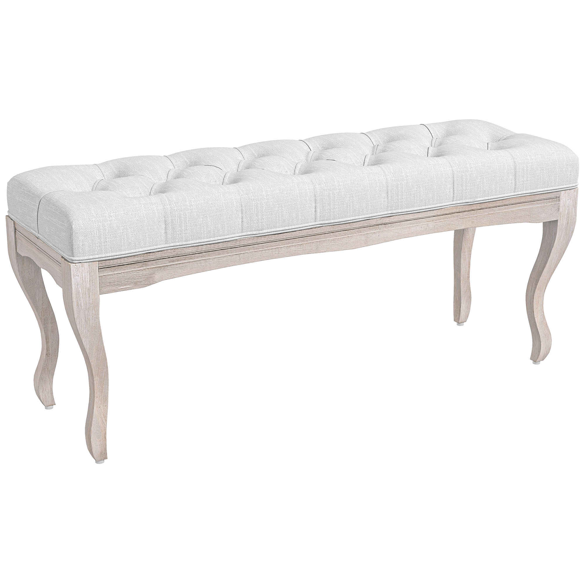 Taburete Pie de Cama Banco para Pie de Cama con Pies de Madera y Asiento Acolchado Carga 120 kg Banqueta de Dormitorio para Entrada Pasillo 110x37x49 cm Crema