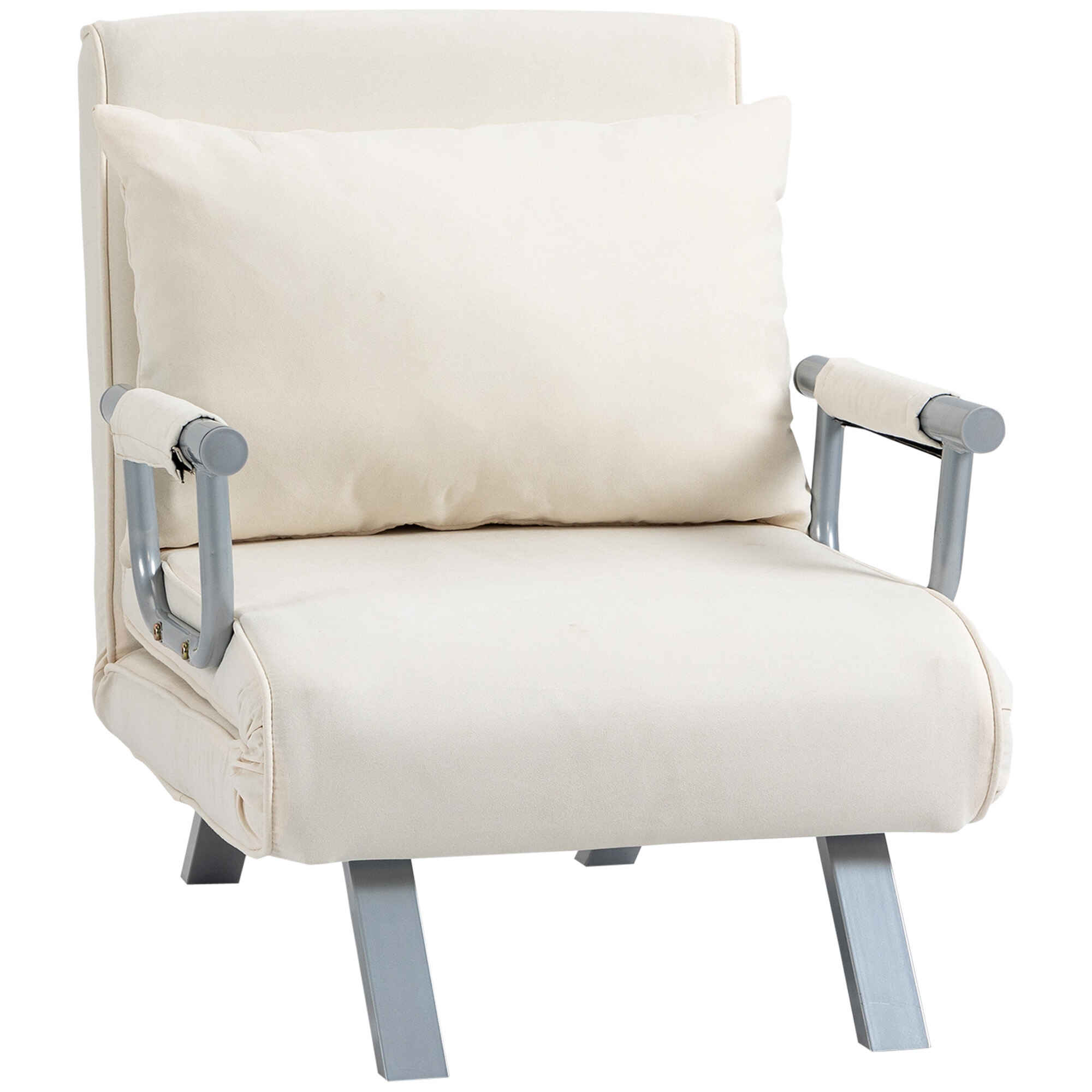 Sofá Cama Individual Sofá Cama Plegable Tapizado en Ante Sintético con Respaldo Ajustable de 5 Niveles y Almohadas Acolchadas para Oficina Dormitorio Salón 65x69x80 cm Crema