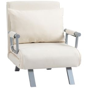 Sofá Cama Individual Sofá Cama Plegable Tapizado en Ante Sintético con Respaldo Ajustable de 5 Niveles y Almohadas Acolchadas para Oficina Dormitorio Salón 65x69x80 cm Crema