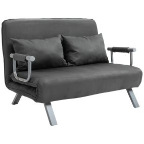 Sofá Cama de 2 Plazas Sofá Cama Plegable Tapizado en Ante Sintético con Respaldo Ajustable de 5 Niveles y 2 Almohadas Acolchadas para Oficina Dormitorio Salón 111x80x78 cm Gris