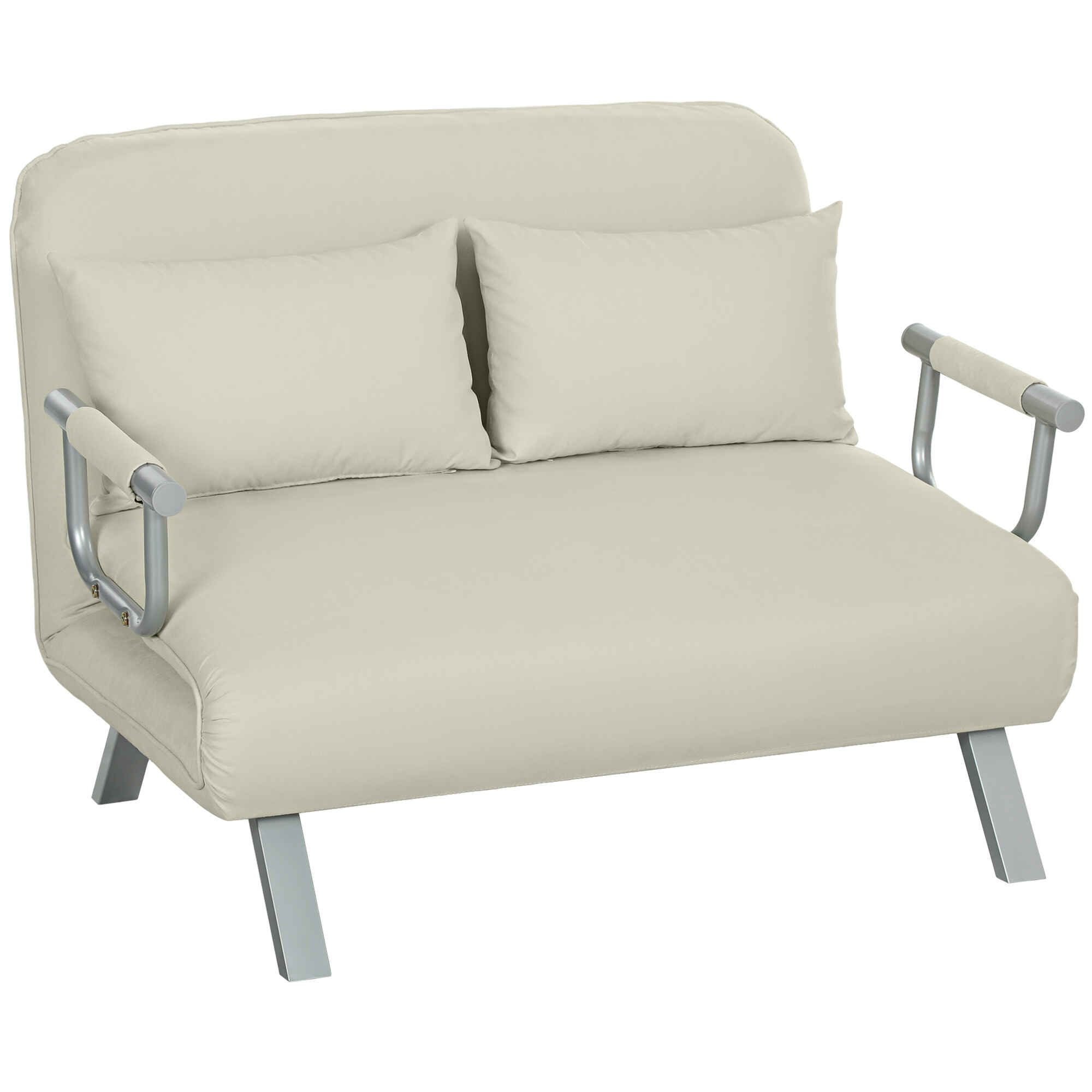 Sofá Cama de 2 Plazas Sofá Cama Plegable Tapizado en Ante Sintético con Respaldo Ajustable de 5 Niveles y 2 Almohadas Acolchadas para Oficina Dormitorio Salón 111x80x78 cm Crema