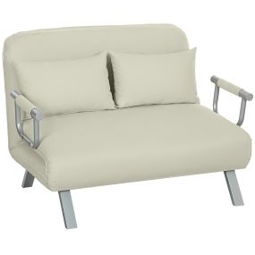 Sofá Cama de 2 Plazas Sofá Cama Plegable Tapizado en Ante Sintético con Respaldo Ajustable de 5 Niveles y 2 Almohadas Acolchadas para Oficina Dormitorio Salón 111x80x78 cm Crema