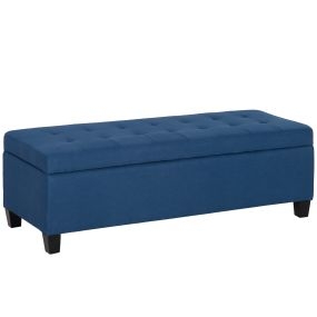 Banco de Almacenamiento Acolchado Puff de Almacenaje Taburete Tapizado en Lino con Tapa Abatible para Salón Entrada Dormitorio Carga 120 kg 125x49x41,5 cm Azul